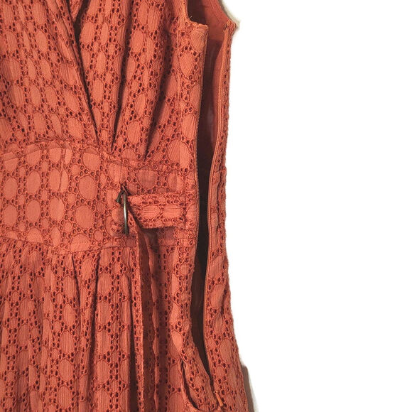 Anthropologie Elm Burnt Orange Eyelet Fit and Flare Sleeveless Midi Dress Size 2 - Picture 12 of 16
